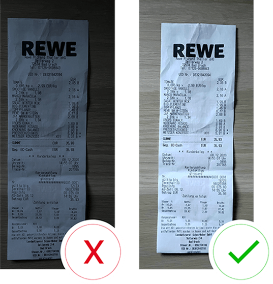 Photo: receipt scanning daylight vs no bad lighting