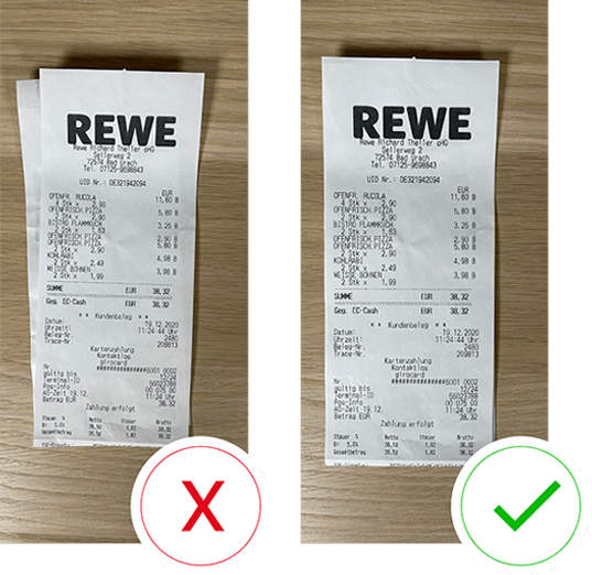 Photo: receipt scanning - do not scan the folded part