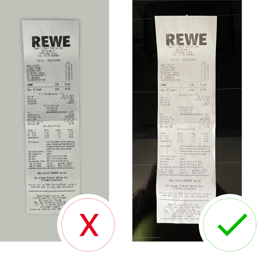 Photo: receipt scanning dark background vs light background
