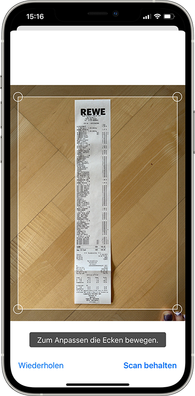 Scan manuel : placement du rectangle au dessus du ticket
